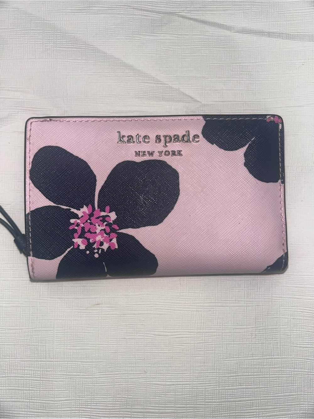 kate spade Pink Floral Zip Wallet with Black Flower Accents